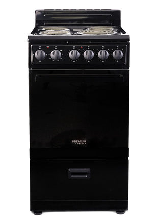 Premium Levella PRE2027GB 20 in Freestanding Electric Range with 4 Coil Burners and 2.2 Cu. Ft. Single Oven Capacity with Lower Storage Drawer in Black
