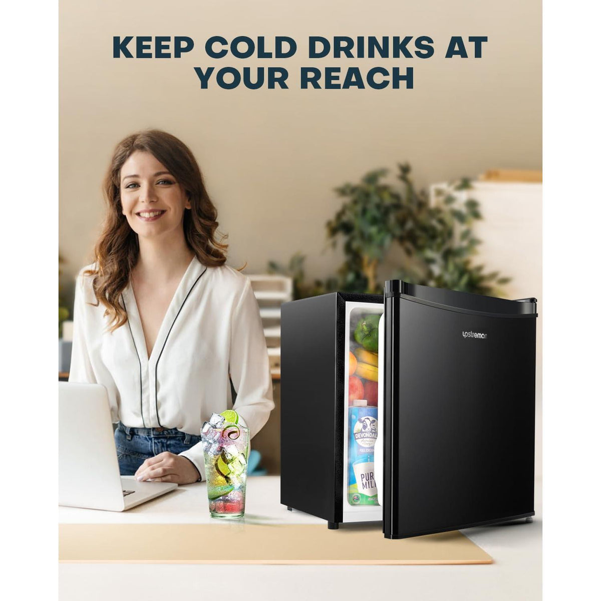 Upstreman 1.7 Cu.ft Mini Fridge with Freezer, Dorm Essentials, Adjustable Thermostat, Energy Saving, Low Noise, Single Door Compact Refrigerator for Dorm, Office, Bedroom, Black-FR17
