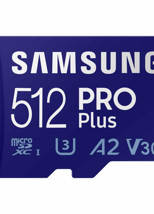 Samsung PRO Plus microSD Memory Card + Adapter, 512GB microSDXC, Up to 180 MB/s, Full HD & 4K UHD, UHS I, C10, U3, V30, A2, for Android Smartphones, Tablets, GoPRO, and DJI Drone (MB MD512SA/AM)