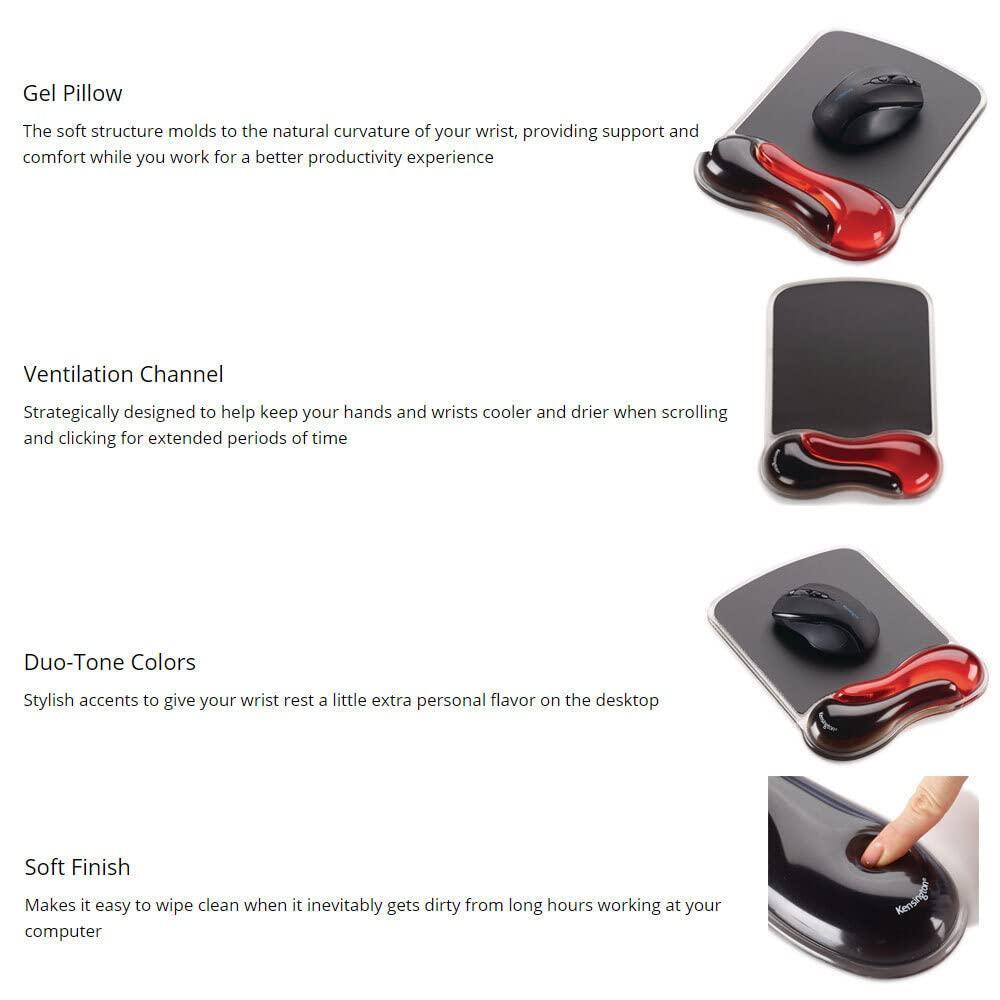 Kensington Duo Gel Mouse Pad with Wrist Rest - Red (K62402AM)