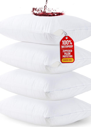 Utopia Bedding Set of 4 Waterproof Pillow Protectors with Zipper Standard Size (White), Ultra Soft Pillow Covers, Bed Bug and Dust Mite Proof Pillow Encasements, Moisture Wicking Pillow Cases