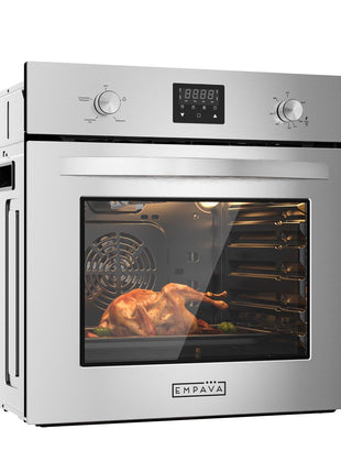 Empava Single Gas Wall Oven with 5 Cooking Funcitons, 24 inch Built-in Wall Convection Natural Gas Oven with Mechanical Control Knobs, Digital Display Panel, Stainless Steel