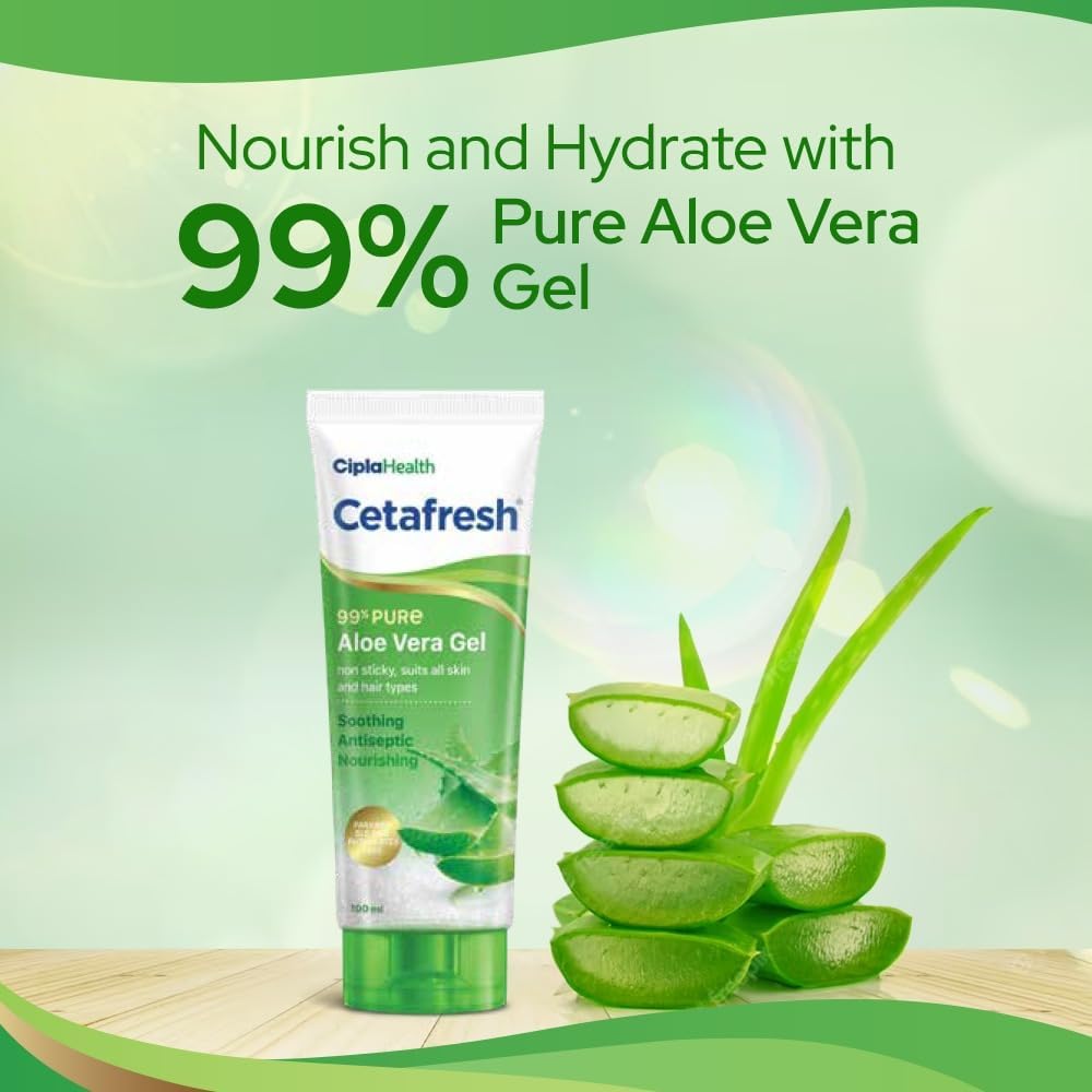 Cetafresh 99% Pure Aloe Vera Gel |Soothing, Antiseptic & Nourishing| Suits all Skin & Hair Types | Non-Sticky | 100 ml (Pack of 2)