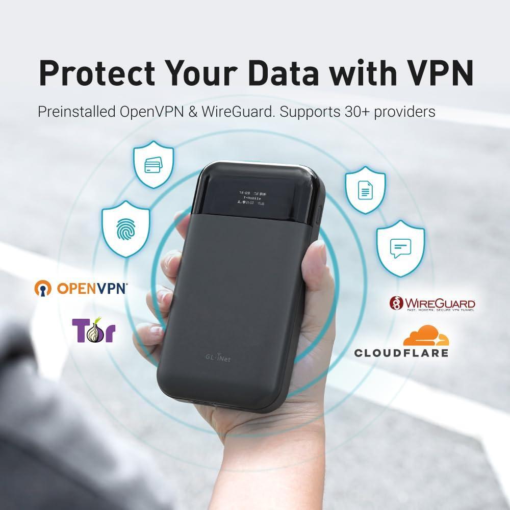 GL.iNet GL-E750V2 (MUDI) 4G LTE Portable Wi-Fi Hotspot for Travel | Mobile Hotspot Device, OpenWrt, OpenVPN, WireGuard, 7000mAh, Global Version