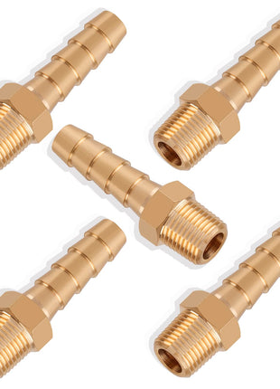 5pcs Brass Hose Barb Fittings 1/4 Inch Barb to 1/8 Inch NPT Male Thread Air Hose Fittings Adapter Connector Water Fuel Air Line Fittings 1/4" Barb × 1/8" NPT Brass Fittings