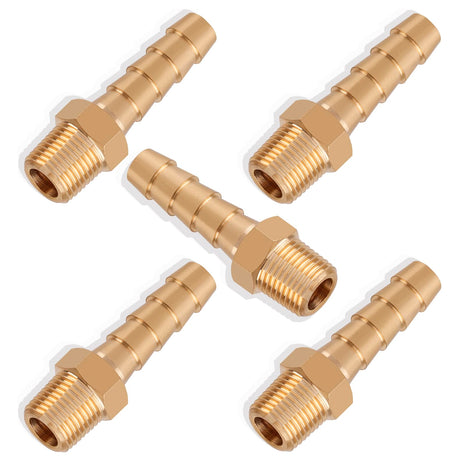 5pcs Brass Hose Barb Fittings 1/4 Inch Barb to 1/8 Inch NPT Male Thread Air Hose Fittings Adapter Connector Water Fuel Air Line Fittings 1/4" Barb × 1/8" NPT Brass Fittings