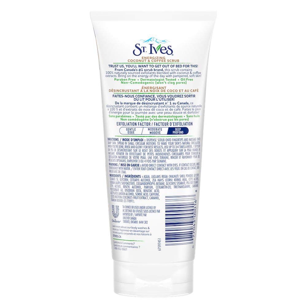 St. Ives Energizing Face Scrub, Coconut & Coffee, Deep Cleanser for Bright Skin, Paraben Free, Dermatologically Tested, 170 gm