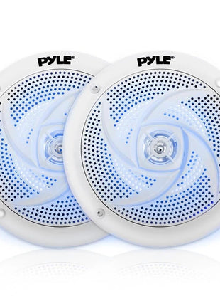 Pyle Marine Speakers - 5.25 Inch 2 Way Waterproof and Weather Resistant Outdoor Audio Stereo Sound System with LED Lights, 180 Watt Power and Low Profile Slim Style - 1 Pair - PLMRS53WL