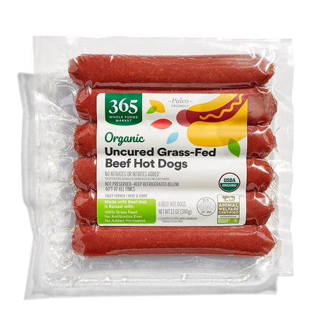 365 by Whole Foods Market, Organic Uncured Grass Fed Beef Hot Dogs, 12 oz
