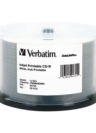 Verbatim CD-R 700MB 52X DataLifePlus White Inkjet Printable, Hub Printable - 50pk Spindle - 94755