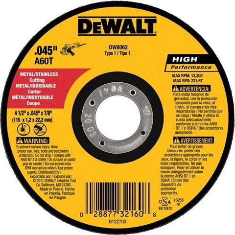 DEWALT 4-1/2 Inch Cut-Off Wheel, Angle Grinder Cutting Disc, General Purpose, 4-Pack (DW8062B5)