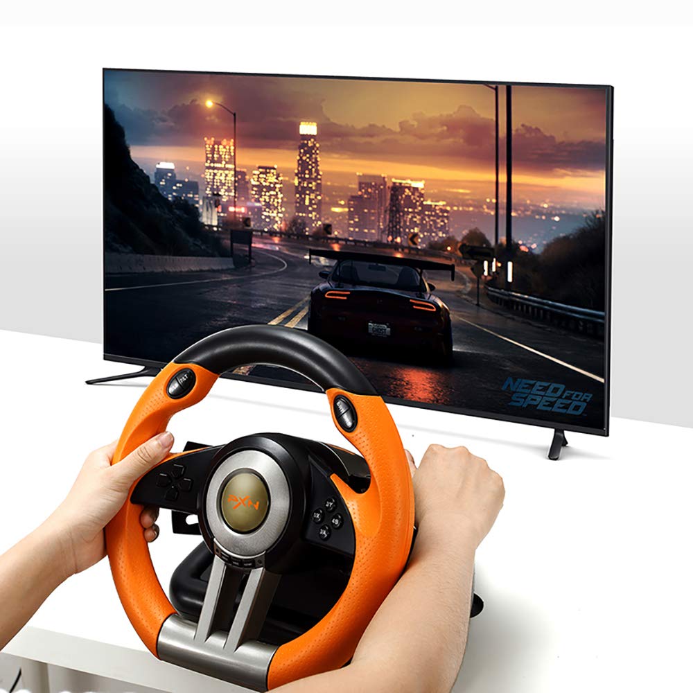 PXN PC Racing Wheel, V3II 180 Degree Universal Usb Car Sim Race Steering Wheel with Pedals for PS3, PS4, Xbox One, Xbox Series X/S, Switch (Orange)