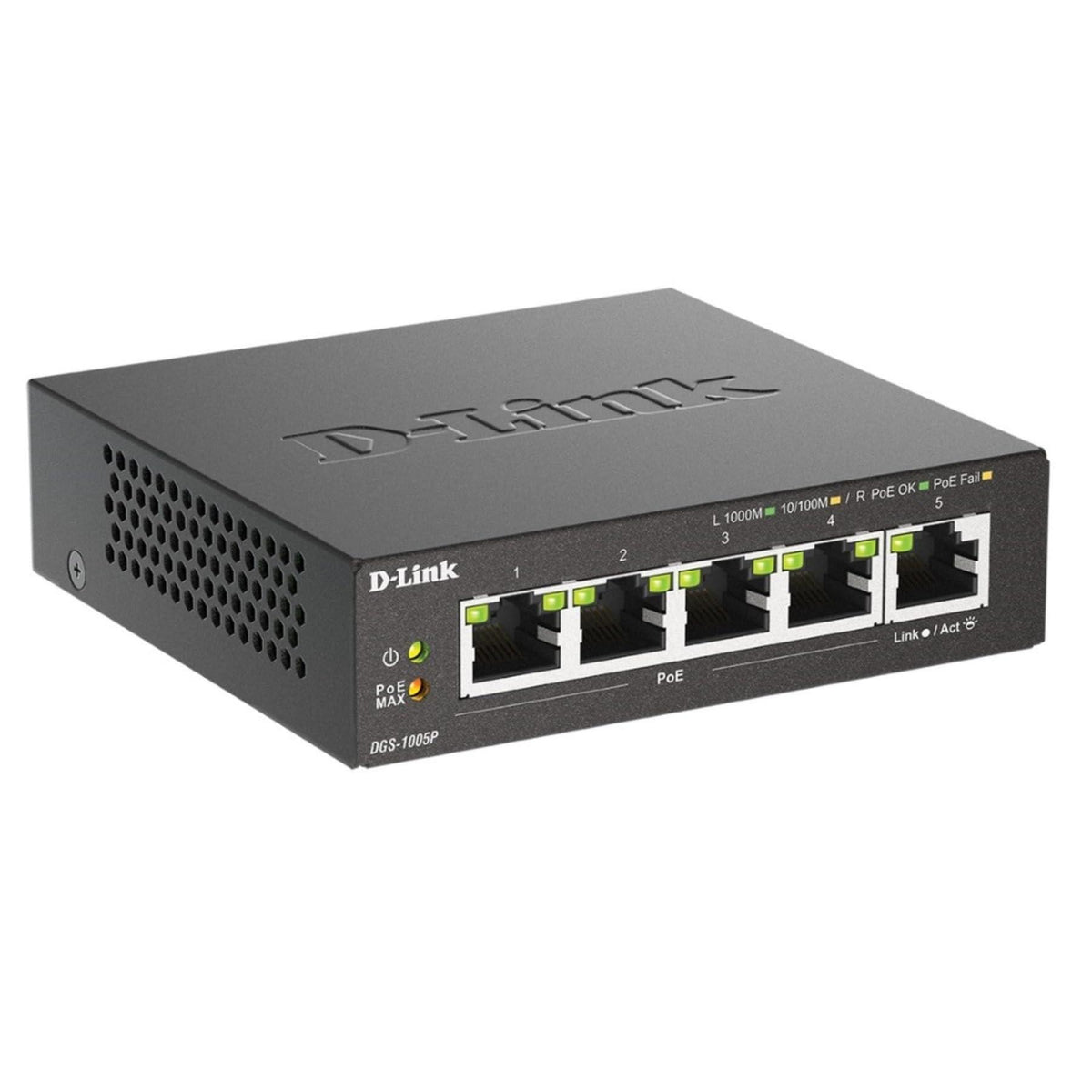 D-Link 5-Port Gigabit PoE+ Unmanaged/Plug and Play (60W Total PoE Budget 4xPort) Metal Compact Desktop Switch - (DGS-1005P)