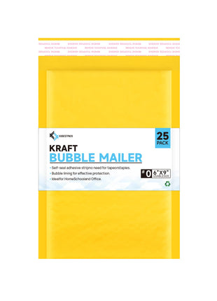 Kkbestpack Kraft Paper Bubble Mailers #0, Self-Seal Padded Mailing Envelopes, Pack of 25, 6x9 Inches