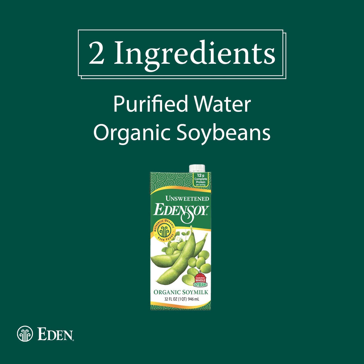 Edensoy Unsweetened Eden Organic Soymilk, Non-GMO, USA Whole Soy (Soya) Milk, Non-Dairy, Vegan, Plain, Shelf Stable, 32 oz (6-Pack)