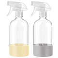 JohnBee Glass Spray Bottles with Silicone Sleeve, 2 Pack16 oz Empty Refillable Containers with Adjustable Spray Nozzles, Spray Bottles for Hair, Cleaning Solutions and Plants Pale Yellow&Grey