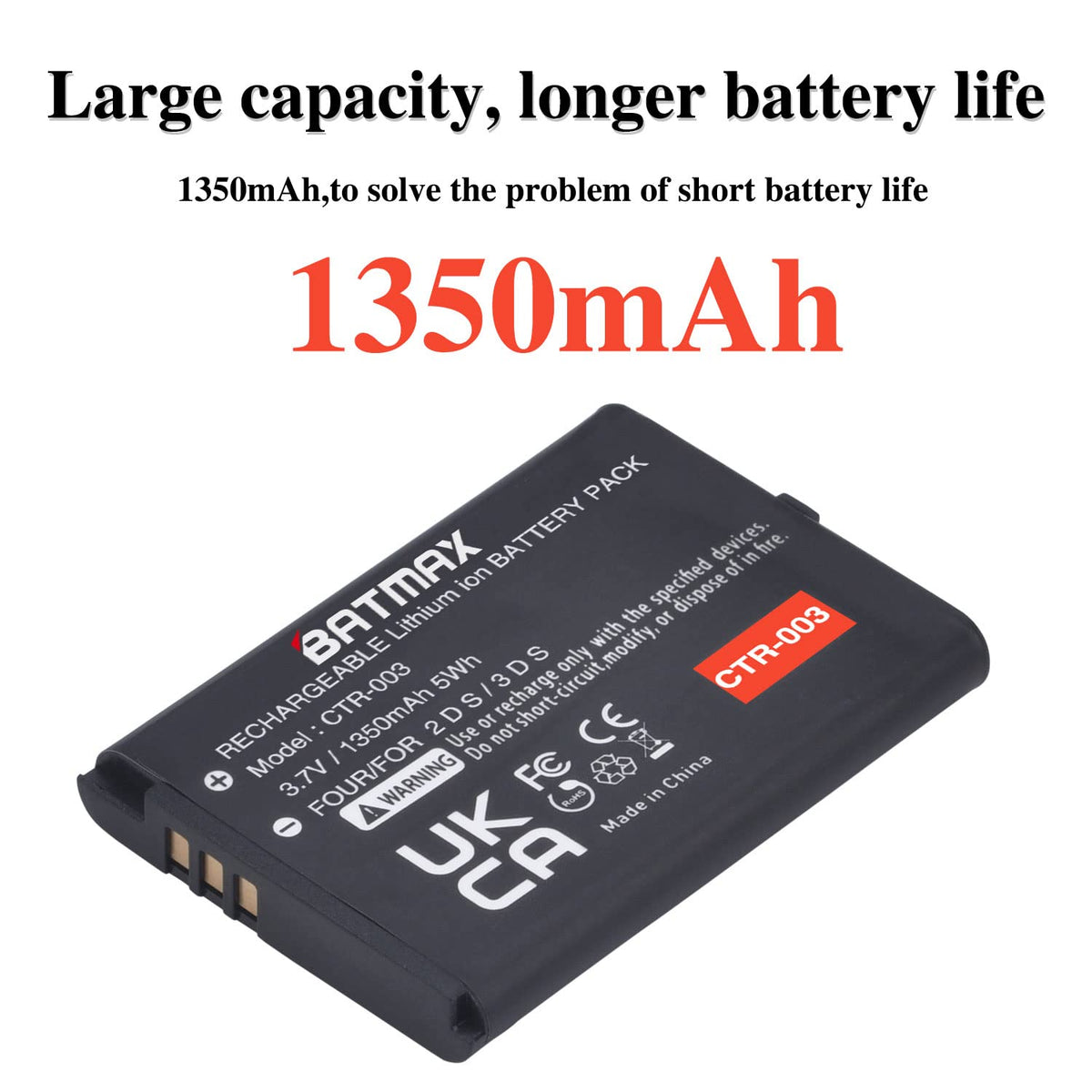 Batmax 1350mAh CTR-003 Battery for Nintendo 3DS 2DS Game Console