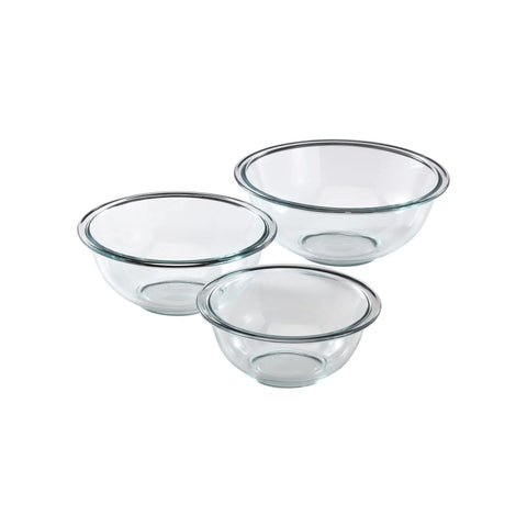 Pyrex Essentials (3-Piece) Glass Mixing Bowls Set For Prepping, Baking and Cooking, Preheated Oven, Dishwasher, Freezer, and Microwave Safe