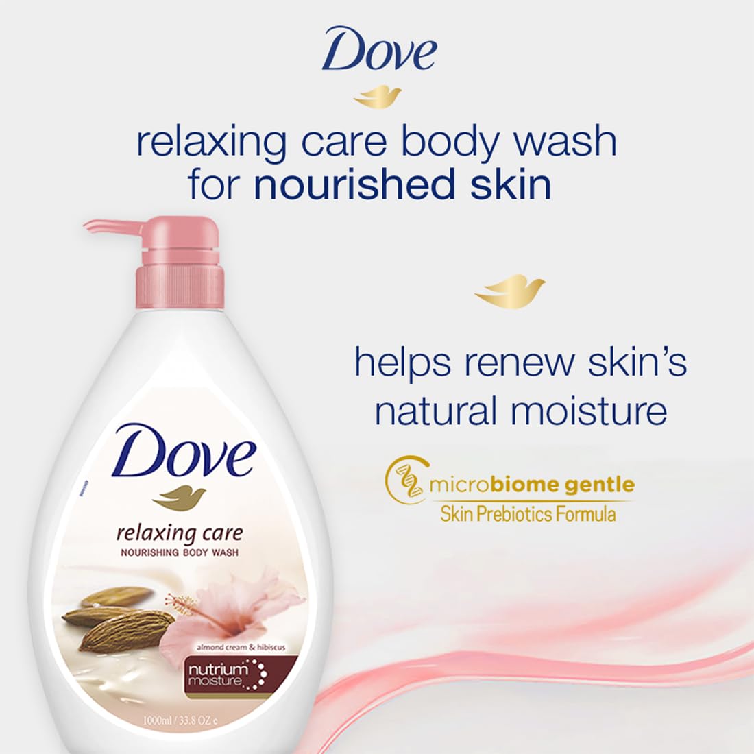 Dove Relaxing Almond Cream Body Wash with Hibiscus for Smooth Skin, Soft & Sweet Scent 1L