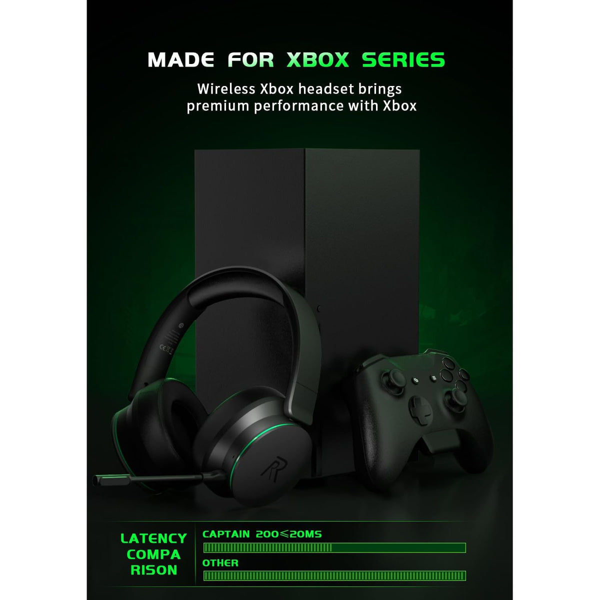 RYR Wireless Gaming Headset for Xbox Series X|S, Xbox One, PS5, PS4, Mac, Bluetooth 5.3, 3D Surround Sound, Rotatable Earmuffs, Gaming Headphones with Noise Canceling Microphones-Blackgreen