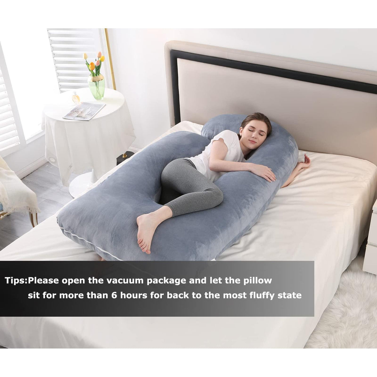 Jcickt Pregnancy Pillow J-Shaped Full Body Pillow, 59 inch with Velvet Cover Easy to Remove and Wash, Support Pregnant Women's Backs Legs and HIPS, Improve Sleep,Pregnancy Pillow for Women ，Gray