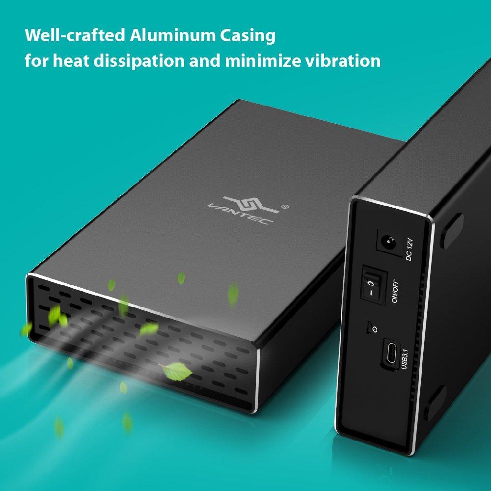 Vantec NST-371C31-BK NexStar Gx USB 3.1 Gen 2 Type-C 3.5" Sata HDD/SSD Enclosure, Comes with C to C and C to A Cable, Aluminum Casing, Black