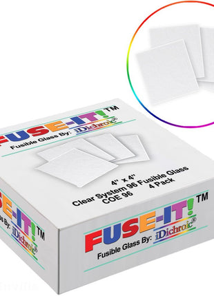 4 Inch Clear System 96 Fusible Glass Squares - 4 Pack, COE 96 - U-Fuse-It