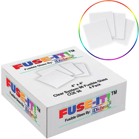 4 Inch Clear System 96 Fusible Glass Squares - 4 Pack, COE 96 - U-Fuse-It