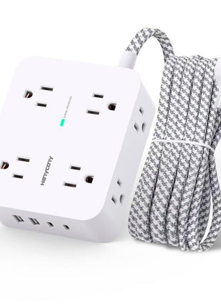 Surge Protector Power Strip - HANYCONY 8 Outlets 4 USB (2 USB C) Charging Ports, Multi Plug Outlet Extender, 5Ft Braided Extension Cord, Flat Plug Wall Mount Desk Charging Station for Home Office ETL