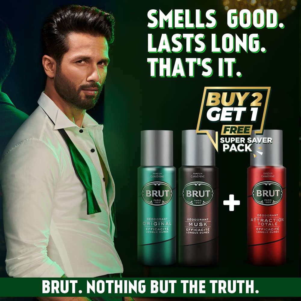 Brut Original, Musk and Attraction Deodorant Spray for Men, Long-Lasting Masculine Fragrance, Imported, 200 ml (Buy 2 Get 1)