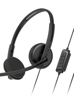 Creative HS-220 USB On-Ear Headset with Noise-Cancelling Condenser Boom Mic, Inline Mic Mute/Volume Control, Plug-and-Play for Video Calls