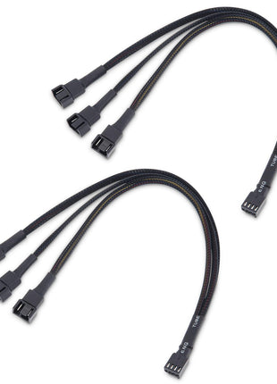 Cable Matters 2-Pack 3 Way 4-Pin PWM Fan Splitter Cable, 12 inches / 30 cm | 1x PWM-Controlled with 2 Followers, PC Fan Splitter 1 to 3 Converter