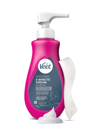VEET Professional 2 Minute Hair Removal Cream For All Skin Types with Shea Butter | Effective Full Bikini Hair Removal, Pubic Hair Removal Gel | Dermatologically Tested | 13.5 FL OZ Bottle w/Spatula