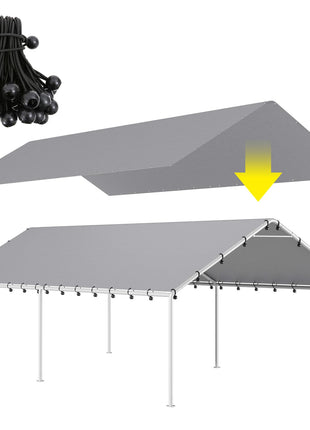 DWALE 10 x 20 Ft Carport,Replacement Canopy Cover Garage Top Tent Shelter Tarp,Grey with 48 Ball Bungee Cords Waterproof & UV Protected (Only Tarp Cover, Frame Not Include)
