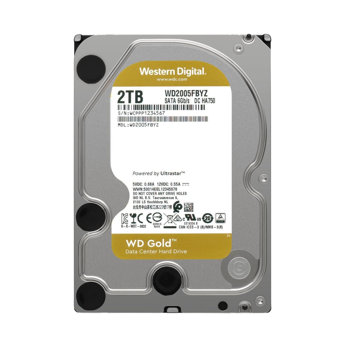 Western Digital 2TB WD Gold Enterprise Class Internal Hard Drive - 7200 RPM Class, SATA 6 Gb/s, 128 MB Cache, 3.5" - WD2005FBYZ