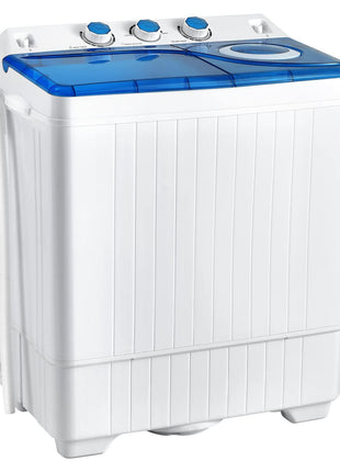 COSTWAY Portable Washing Machine, Twin Tub 26lbs Capacity Laundry Washer, 18lbs Washer and 8lbs Spinner Combo with Timer Knobs, Built-in Drain Pump, Compact Washer for Home Dorm Apartment, Blue+White