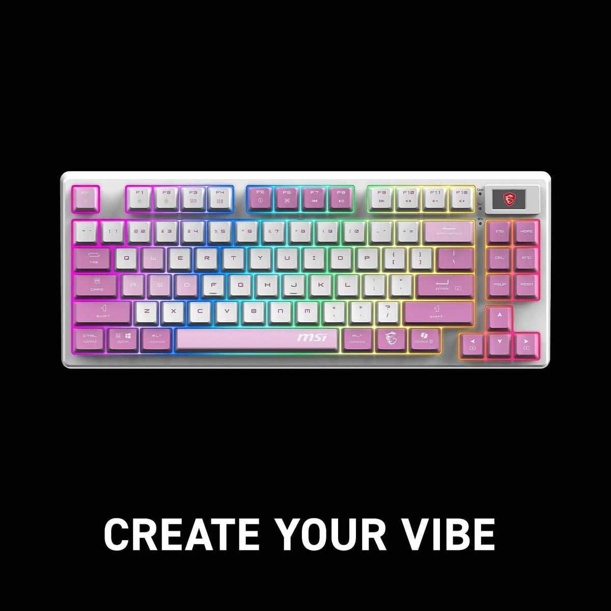 MSI Forge GK600 TKL W Violet US - Mechanical Linear SWITCHES - Dye-Sublimated PBT Keycaps, Anti-Slip Base, RGB LED, USB 2.0, Bluetooth, 2.4 GHz - Tenkeyless