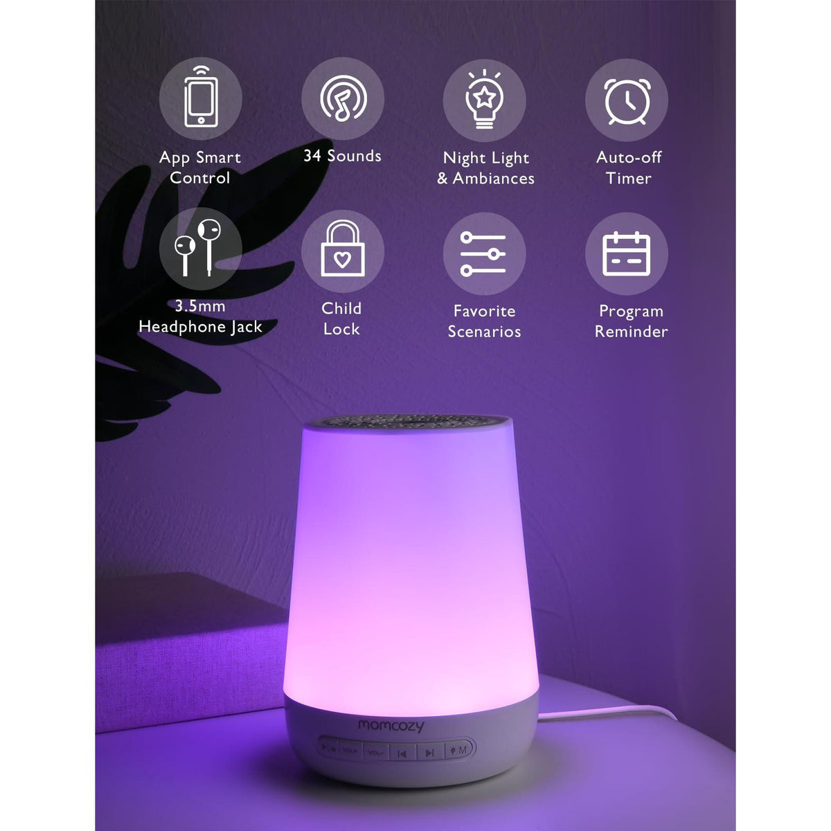 Baby Sound Machine, Momcozy White Noise Machine for Baby Sleeping with Night Light, Toddler Sleep Trainer with 34 Soothing Sounds, Timer, App Remote Control, Personal Sleep Routine (Blue)