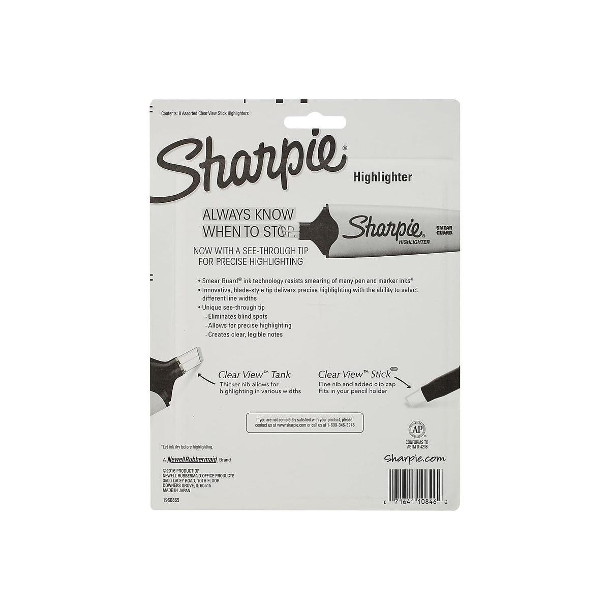 Sharpie Clear View Highlighter Sticks, Chisel Tip, Assorted Fluorescent, 8 Count - School, Home, and Office Use, Teacher Supplies