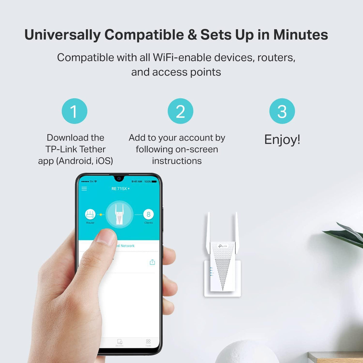 TP-Link AX3000 WiFi 6 Range Extender | PCMag Editor's Choice | Dual-Band Wireless Repeater w/Ethernet Port | Up to 2400 Sq. Ft., 64 Devices | Internet Signal Booster | APP Setup | EasyMesh (RE715X)