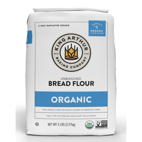 King Arthur Unbleached Organic Bread Flour   High Protein 12.7% for Lofty Yeasted Breads, Non GMO, Kosher Certified   Premium Baking Flour for Artisan Loaves, Pizza Dough, and Sourdough (5 lbs)