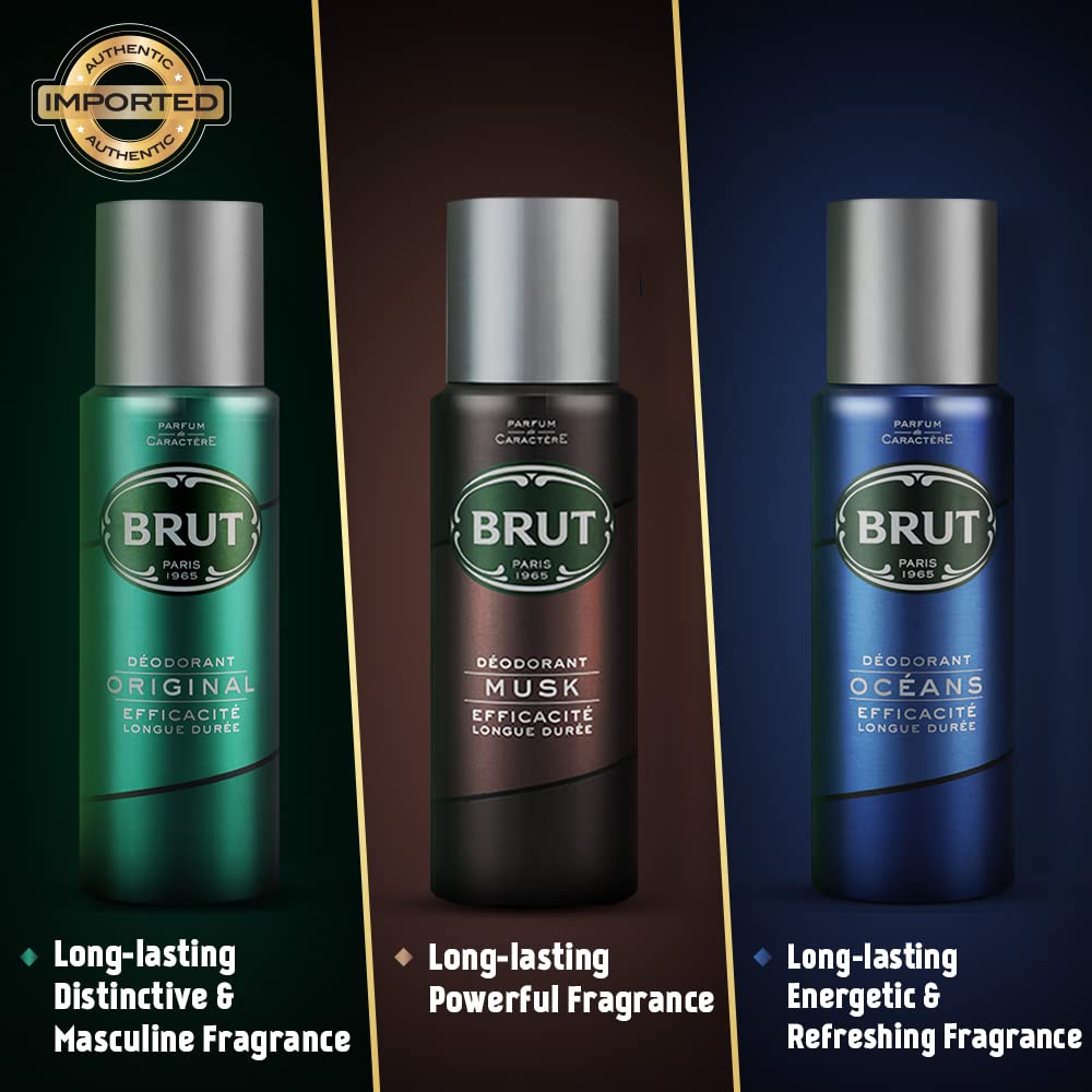 Brut Original, Musk and Ocean Deodorant Spray for Men, Long-Lasting Masculine Fragrance, Imported, 200 ml (Buy 2 Get 1)