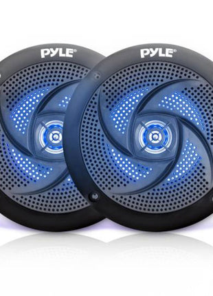 Pyle Low-Profile Waterproof Marine Speakers - 100W 4 Inch 2 Way 1 Pair Slim Style Waterproof Weather Resistant Outdoor Audio Stereo Sound System w/ Blue Illuminating LED Lights - Pyle (Black)