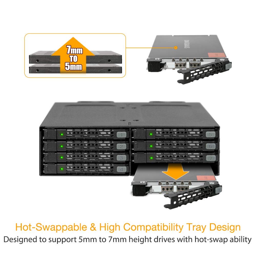 ICY DOCK Full Metal 8 x 2.5 SAS/SATA HDD/SSD Moblie Rack Enclosure for 5.25" Bay | ToughArmor MB998SP-B