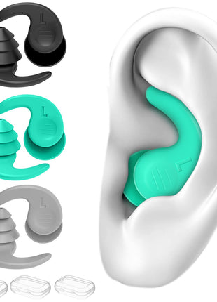 Swimming Ear Plugs for Adults,3 Pairs Waterproof Reusable Silicone Swim Earplugs for Swimming Surfing Snorkeling Showering and Water Pool,Beach,Ocean (Adults & Teens 14+)