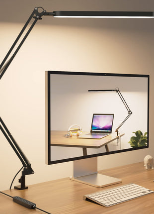 Desk Lamp for Home Office, Eye Comfortable LED Desk Light for Long Hours, Adjustable Swing Arm with Memory Function, Black