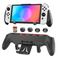 OIVO Switch Grip with Upgraded Adjustable Stand, Asymmetrical Grip with Adjustable Stand and 5 Game Slots-4 Thumb Caps Included