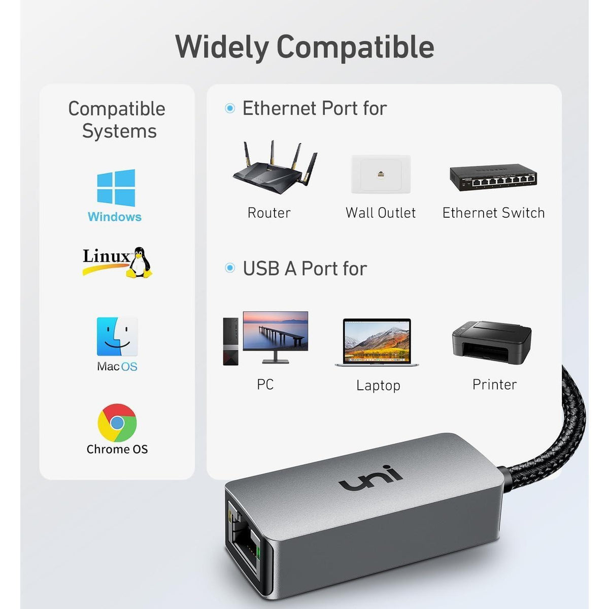 uni USB to Ethernet Adapter, Driver Free USB 3.0 to Gigabit Ethernet LAN Network Adapter, 100/1000 Mbps RJ45 Internet Adapter Compatible with Laptop, MacBook, Surface, PC with Windows, XP, Mac/Linux