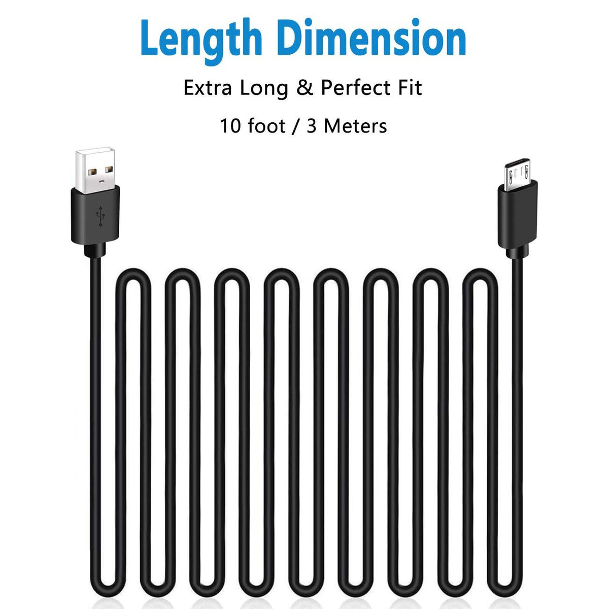 3Pack 10FT PS4 Charger Cord for Xbox One Controller,PS4 Charging Cable,Micro USB Cable for Xbox One S/X Slim Elite Controller,PlayStation 4 Games,Dualshock 4 Controller Data Sync Cord