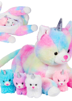 PixieCrush Unicorn Cat Plushie - Mommy Cat Unicorn with 4 Baby Kittens - Magical Pillow Plushies for Girls Ages 3-8 - Big Stuffed Animals - Ideal Gift for Girls 5 x 10 x 8 inches